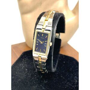 Seiko Women's Watch 2E20-0AY0 Quartz Petite Tank Rectangle Blue Dial Two Tone